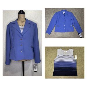 NWT STUDIO I Womens Blazer & Top Set Blue Purple tripes Office Work Formal Sz 12